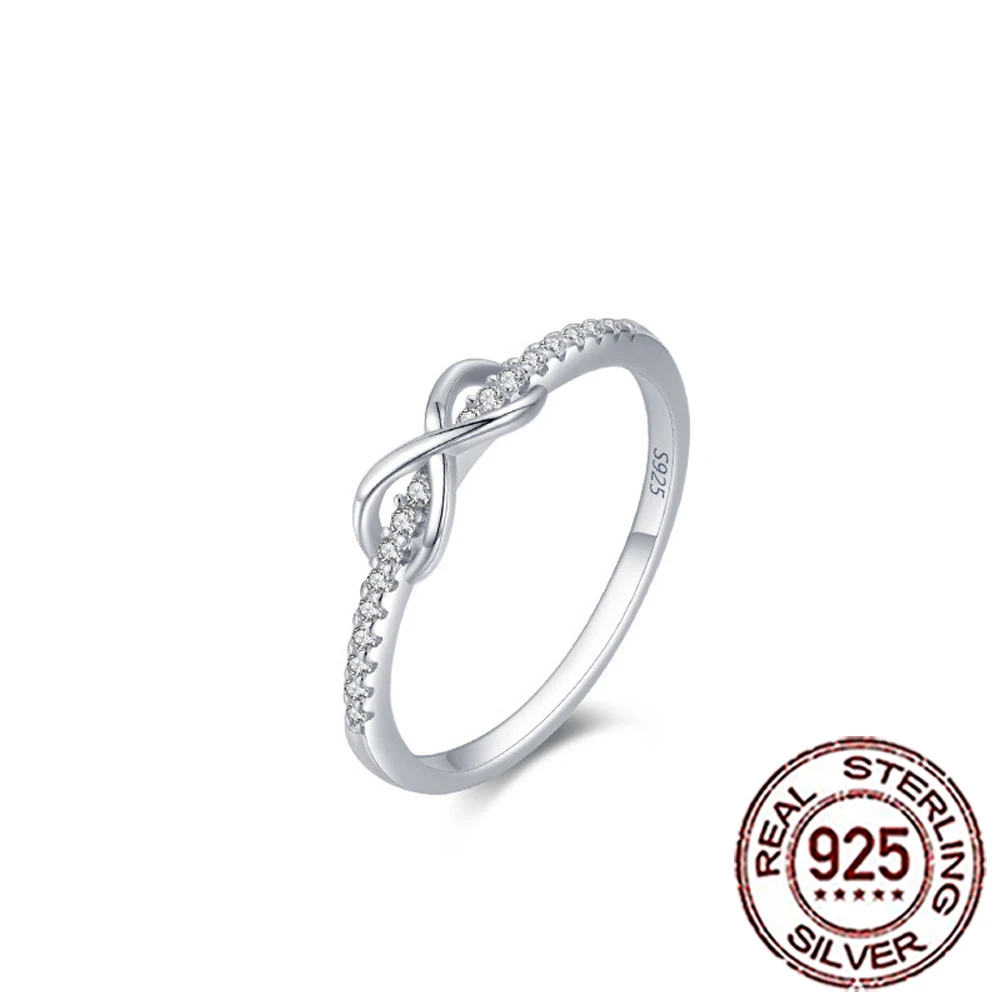QooLady 925 Sterling Silver Elegant CZ Crystal Paved Infinity Symbol Rings for Women Wedding Band Engagement Jewelry Gifts SR030