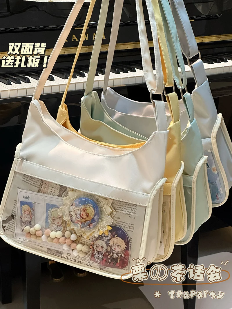 

Холщовая сумка в японском стиле Harajuku Itabag, большая вместительная сумка для конвенции аниме, сумка с значком Ita, сумка через плечо на одно плечо