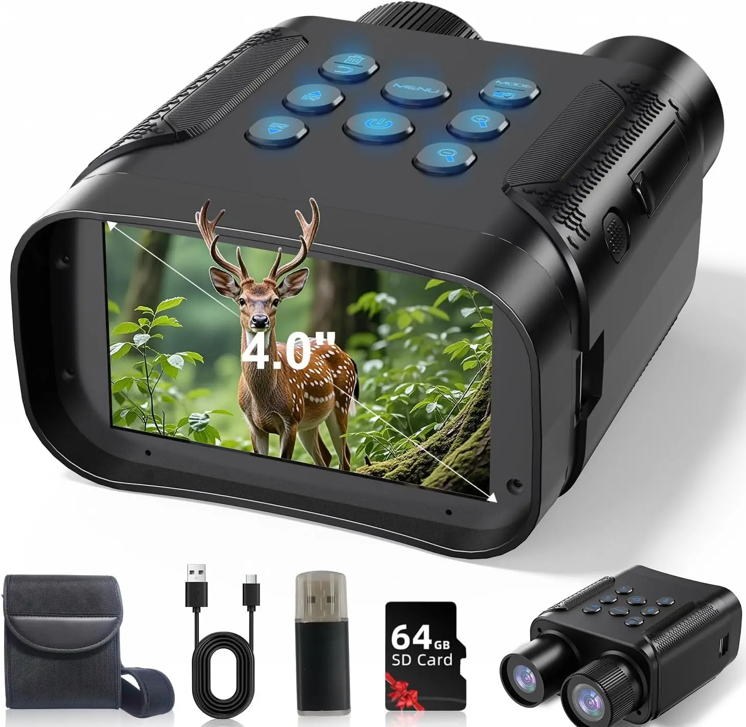 

4K Night Vision Goggles with 8000mAh Battery, 5X Zoom, 7-Level IR, 64GB Card, 4.0" Screen, 1968FT Range for Hunting & Camping
