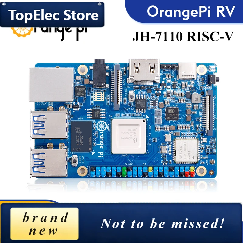 TopElec Orange Pi RV 8GB Ram Development Board StarFive JH-7110 Chip DDR4 RISC-V WiFi-BT5.0 BLE M2 PCIE SSD Single Board Compute