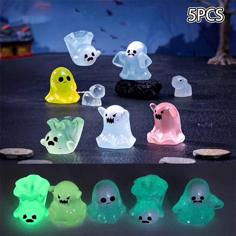 DIY Halloween Miniatures: 5 PIECE Luminous Ghost Doll Set, Glow in the Dark Doll House Accessories