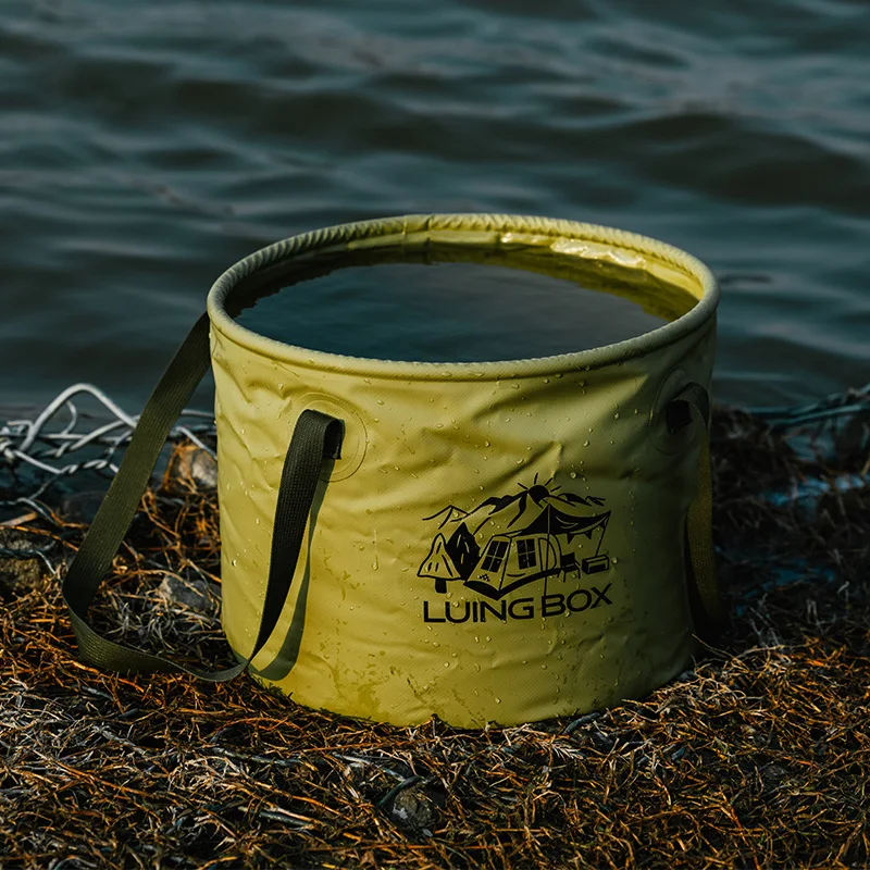 

LUINGBOX Outdoor Folding Bucket 10L 20L 500D PVC Mesh Cloth Portable Water Storage Fishing Bucket Camping Portable Shower Gear