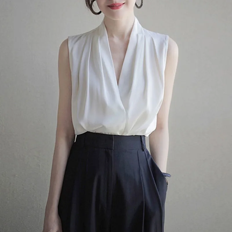 

Женская шифоновая блузка Svel V-ne Chiffon с уникальным дизайном, корейская версия, однотонная, удобная для повседневной носки, стандартной длины, прямого кроя