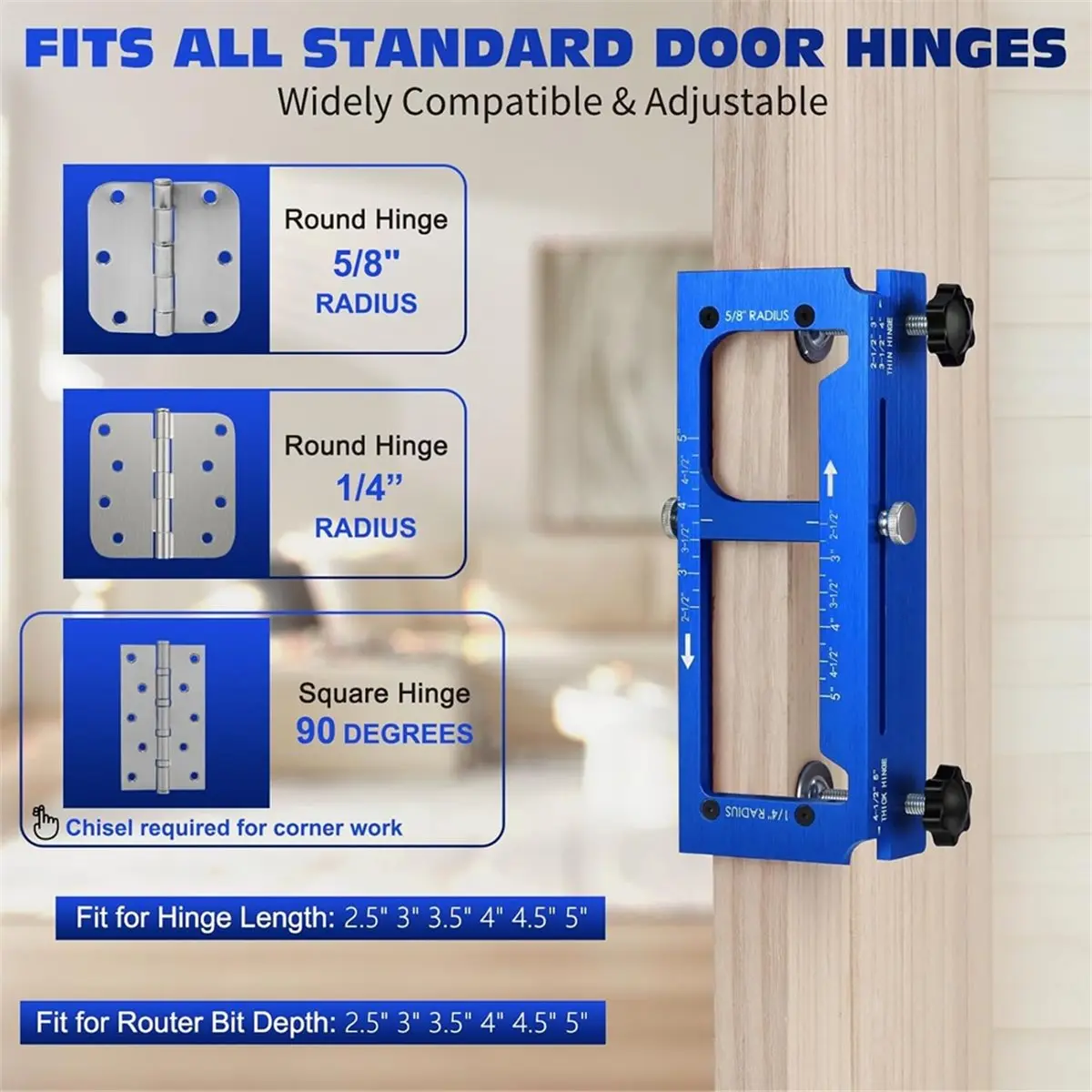 Door Hinge Template Kit, Adjustable Mortise Jig Fits Door Hinges From 2.5