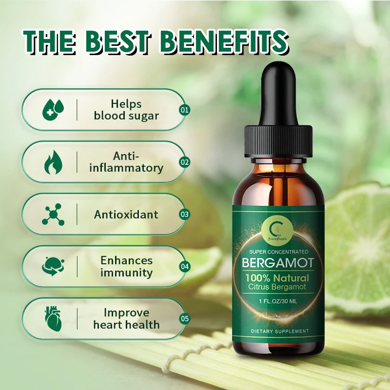 Natural 100% Organic Pure Natural Bergamot Extract Drop No Additives Supports Heart, Immune System&mood Health, Relieve Stress