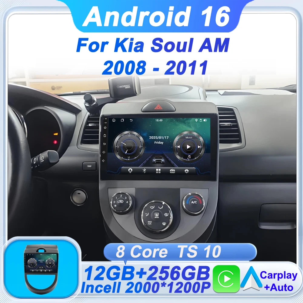 

For Kia Soul AM 2008 - 2011 Wireless CarPlay Android 16 Auto Car Radio GPS Navigation 5G Wifi 8 Core Multimedia Stereo Head Unit