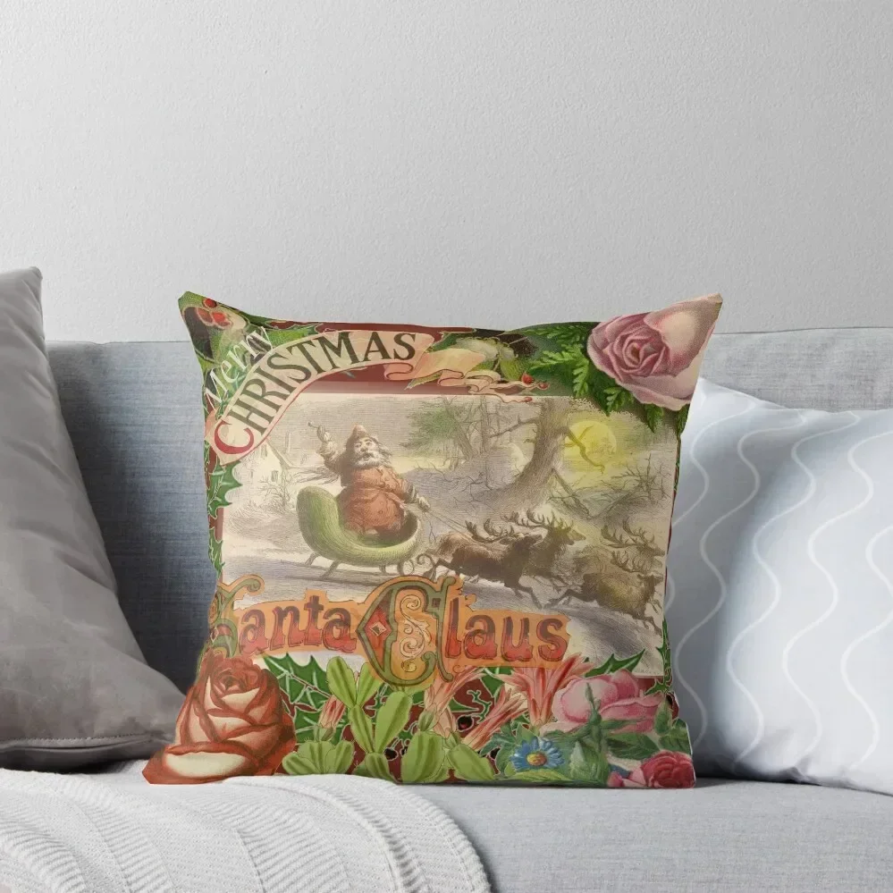 

Santa Antique Vintage Christmas St. Nick Victorian Sleigh Throw Pillow Cusions Cover pillow