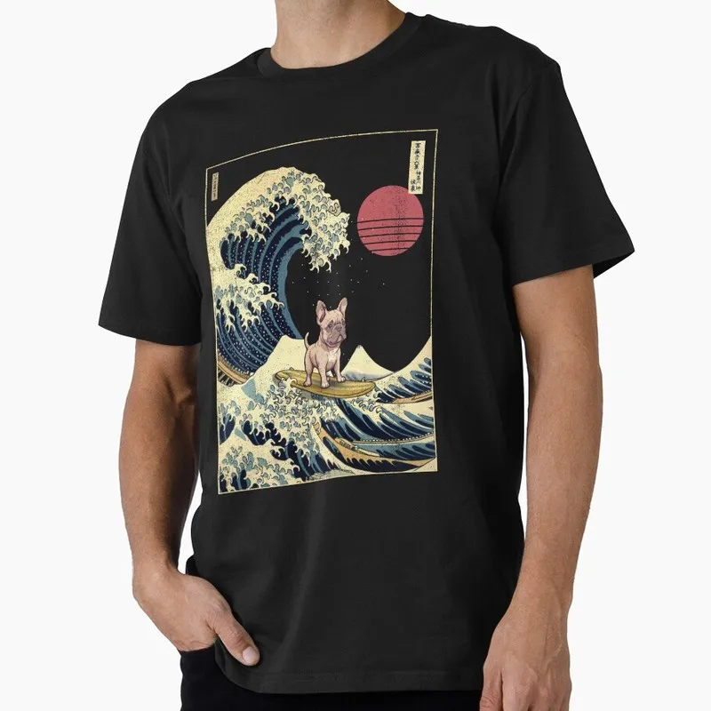 French Bulldog Kanagawa Japanese Surfing Wave Graphic T-shirt for Dog Dad Short Sleeve Tee Pet owner Surprise Gift