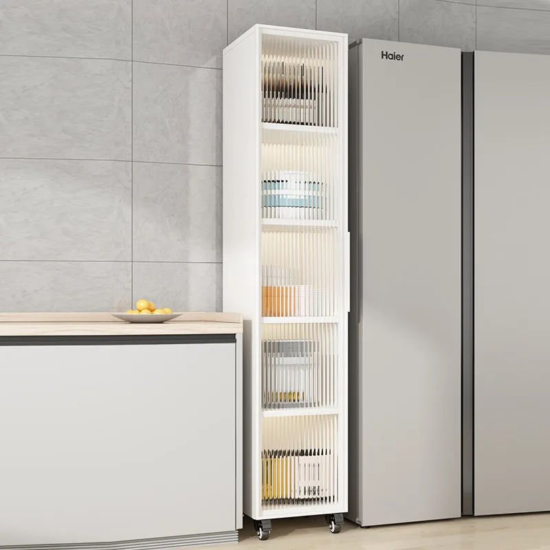 Kitchen narrow shelves, modern minimalist refrigerator gaps, electrical appliances, seasonings, simple seam cabinets