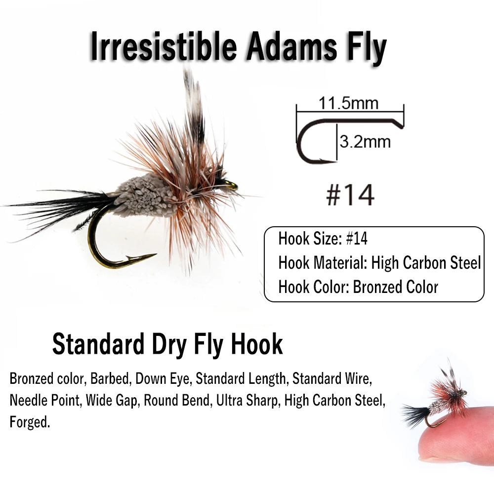 Wifreo 6pc Adams Series Flies Adams Parachute Irresistible Adams Fly Mayfly Caddis Dry Flies Fly Fishing Trout Fishing Lure Bait