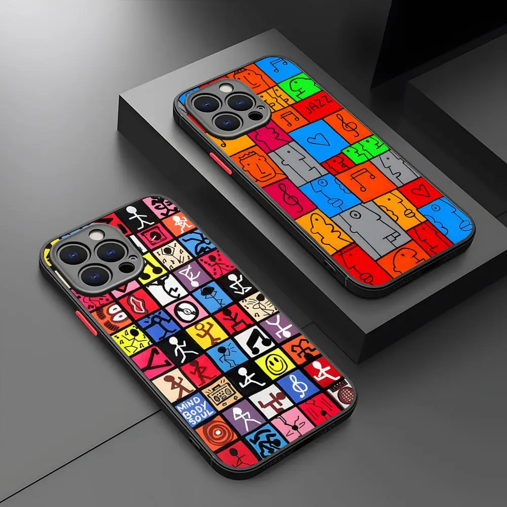 

Square Monster Phone Case Matte Transparent Back For IPhone 16 15 14 13 12 11 Pro Max X XR Mini Puls 7 8 Plus Cover