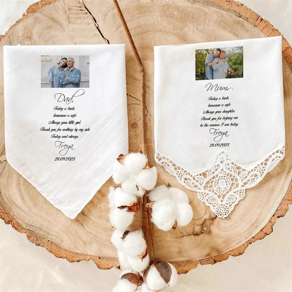 Divhanki-Cadeau de mariage personnalisé pour parents avec photo de maman et papa, mouchoir de mariage, coffret cadeau de remerciement de la mariée
