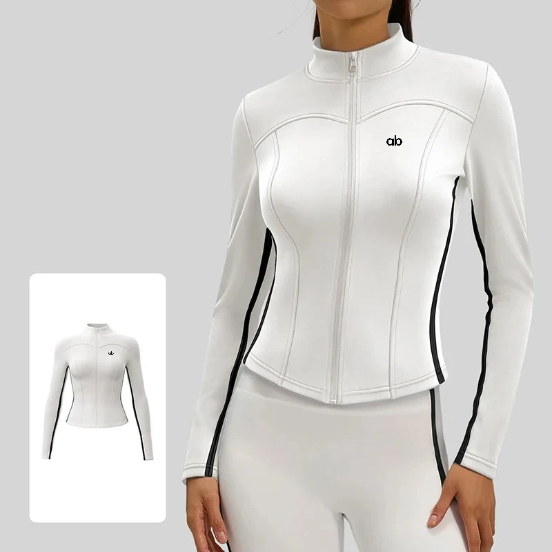 Women Spring Autumn Stand Collar Long Sleeve Yoga Outerwear Slim Fit Windproof Running Outdoor Gym Fitness Sports Top