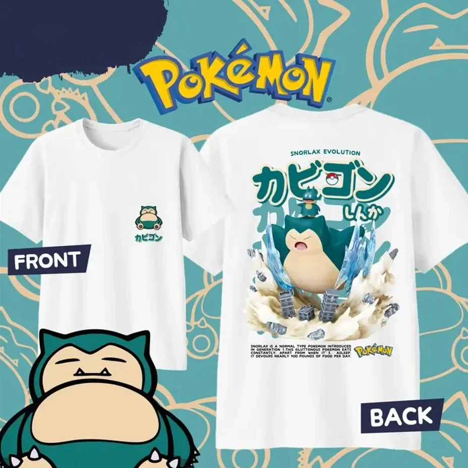 2025 الصيف بوكيمون أنيمي SNORLAX 100% القطن الخالص تي شيرت مطبوع الرجال Y2K Harajuku فضفاض عادية تنوعا قصيرة الأكمام #1