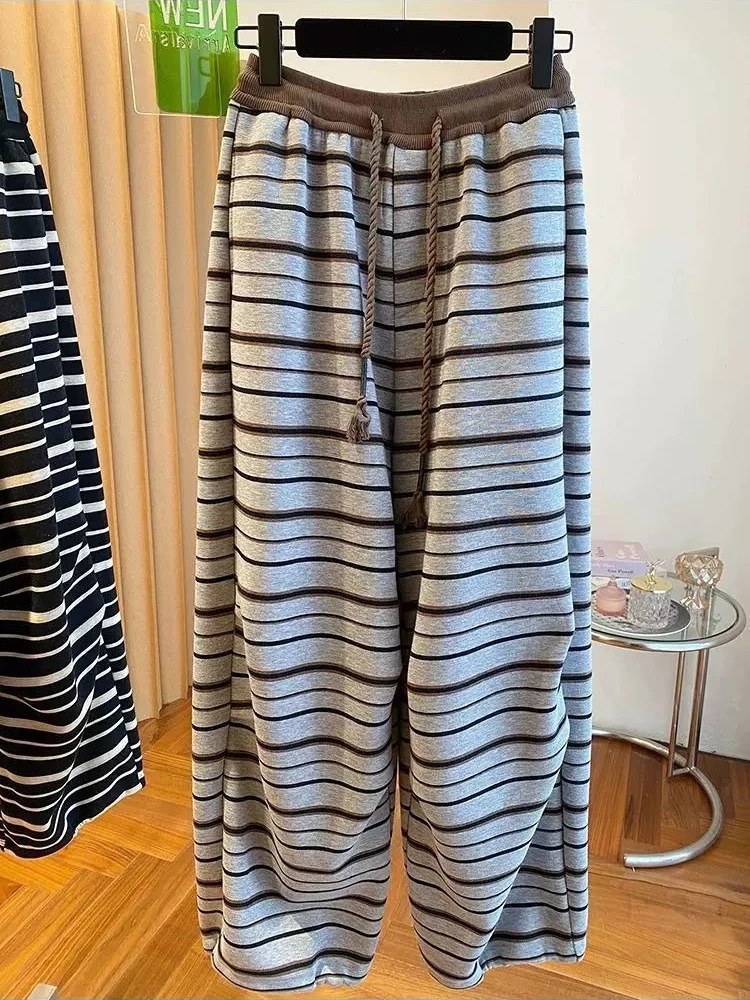 Women Korean Style Striped Sweatpants Autumn Winter 2026 Casual Loose Slimming Streetwear Harem Pants Ins Outfits