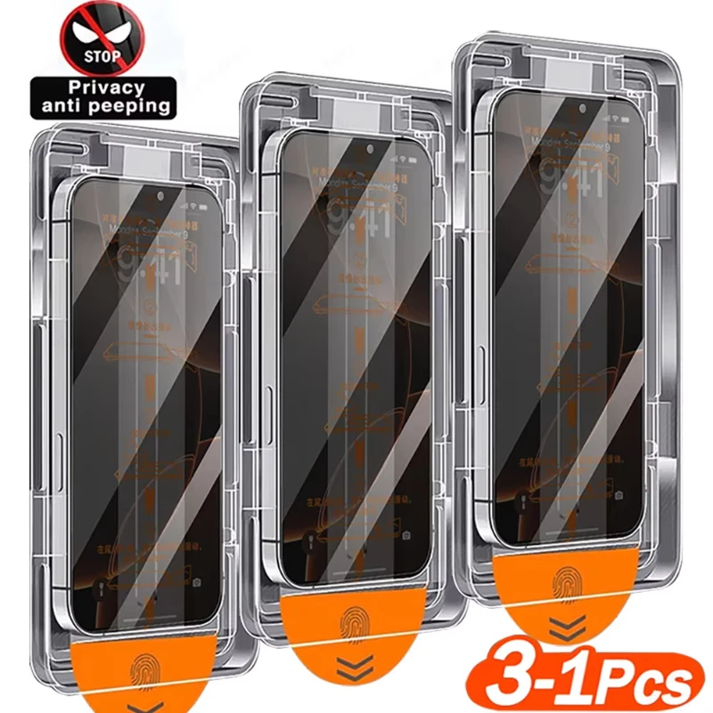 

3-1PCS Dust Free Installation Privacy Screen Protector For iPhone 17 16 14 11 12 13 15 Pro Max 16e X XR XS Anti-spy Glass Box
