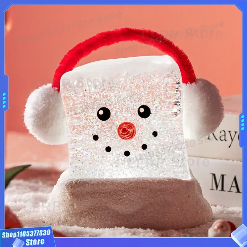 Crystal Snowflake Music Box Christmas Gift for Girls Kids Snowman Ice Cube Rotating Musical Box Birthday Present Decoration