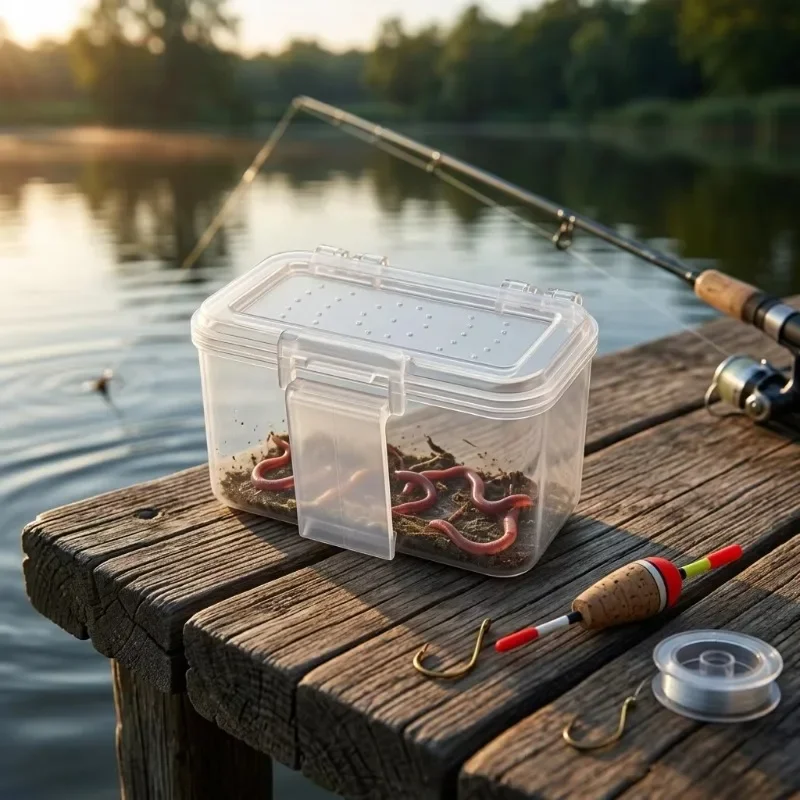 1pc Live Bait Box Plastic Lure Box Fake Bait Parts Earthworm Storage Container Multi-Purpose Portable Fishing Tools Organizer
