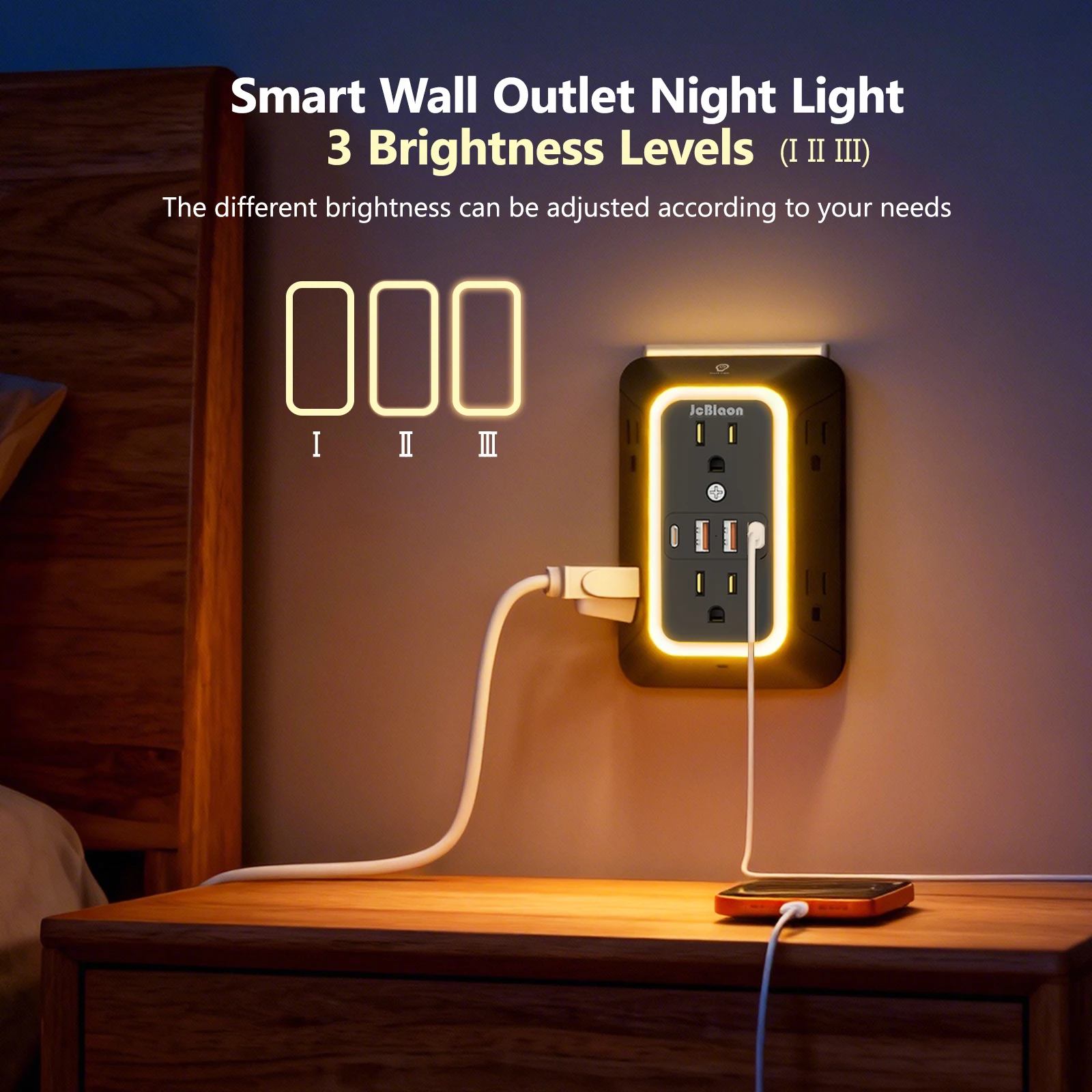 US Multi Socket Wall Socket with Night Light, 6 AC Ports & 4 USB(2 Type C), Wall-mounted Multi-functional USB  Universal Outlets view 4