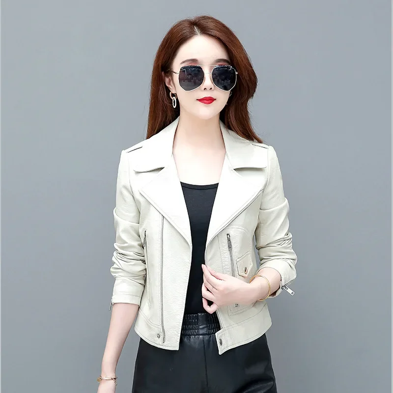 Spring Fall Leather Jacket Women Clothing Elegant Women's Moto Biker Zipper Jackets 23 Casual Short Coat Female Jaqueta De Couro