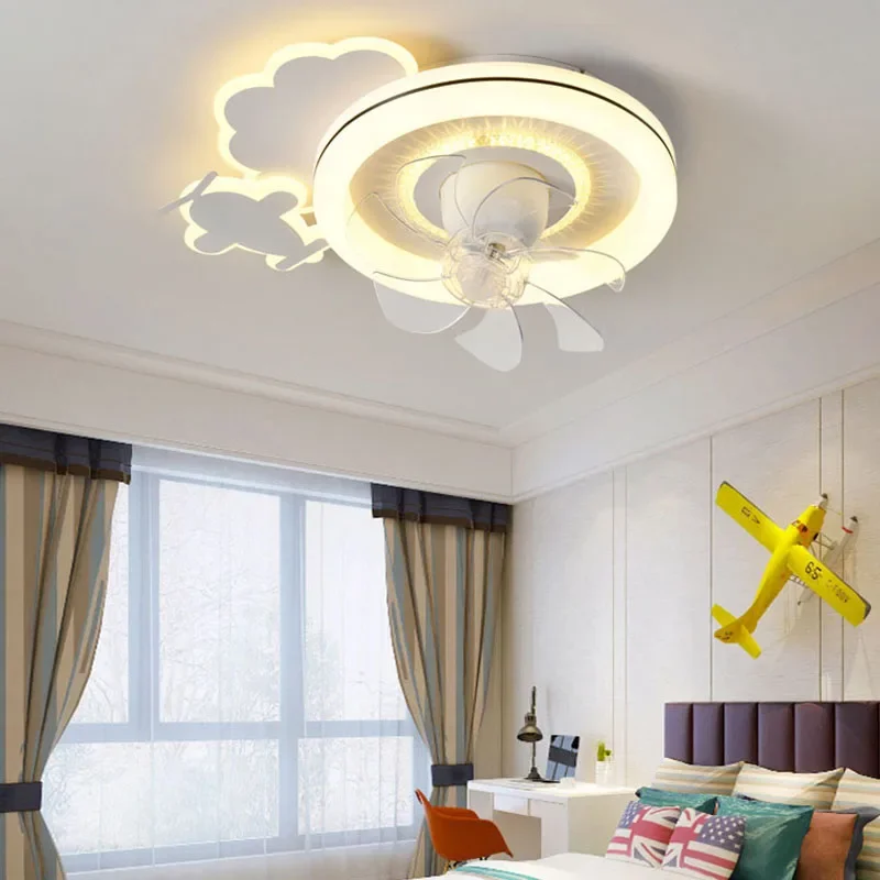 

Ceiling Fan Light For Children Boys Girls Bedroom Airplane Crown Blue Pink Gold LED Ceiling Lamp 360°Shaking Head Fan Ventilator