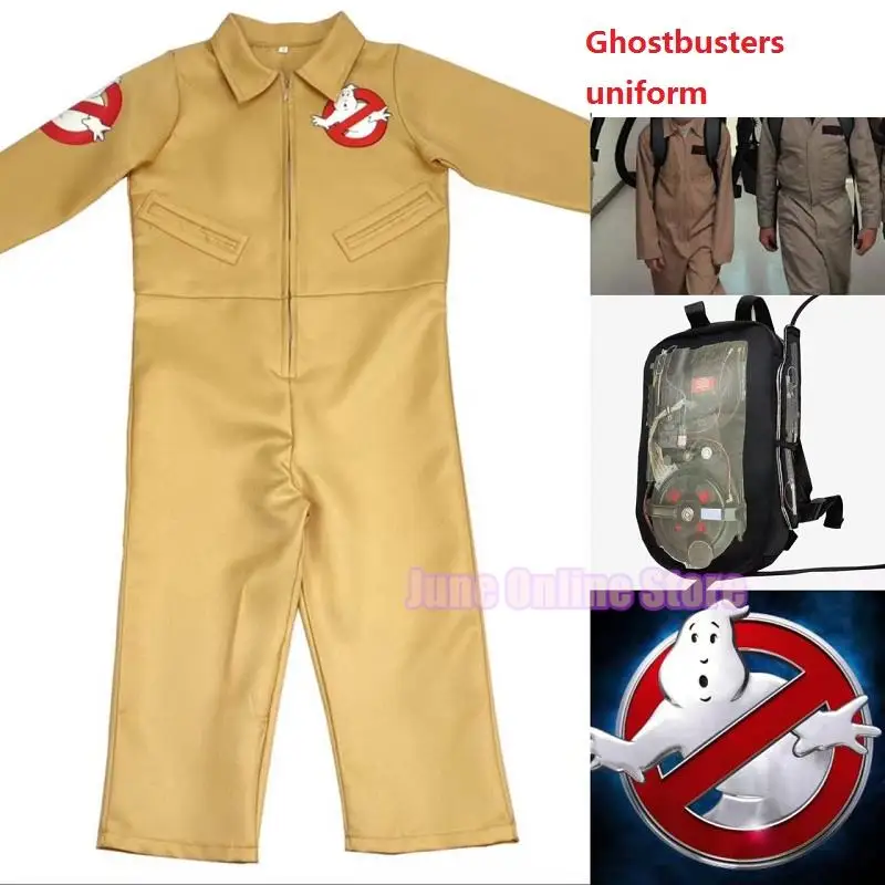 Kid Halloween Costumes Movie Theme Ghostbusters uniform Cosplay Clothing Jumpsuit Bag Suitable Adult And 3-15 Years Children