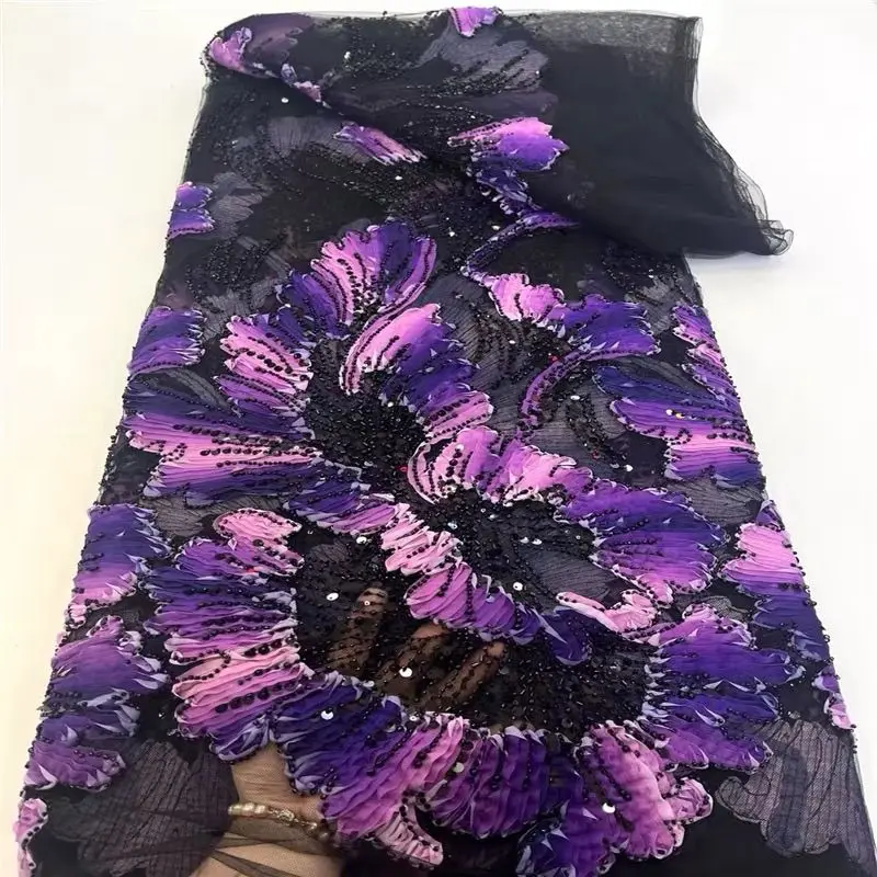 Heavy Chiffon Beaded Embroidered Lace Sequin Fabric by The Yard Multi Color Cloth for Wedding Dress Evening Gown Dressmaking