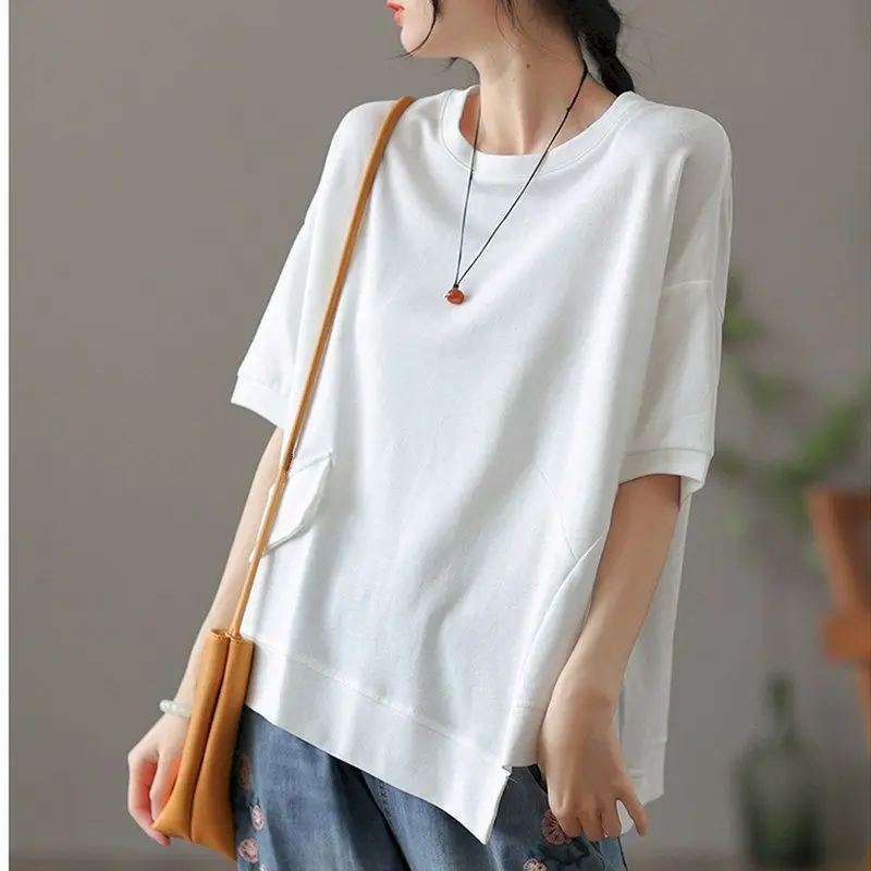 95% Cotton T Shirts Women Korean Irregular Design Oversized T-shirt Fashion Casual Loose Short Sleeve Tops Summer Trend Tshirt