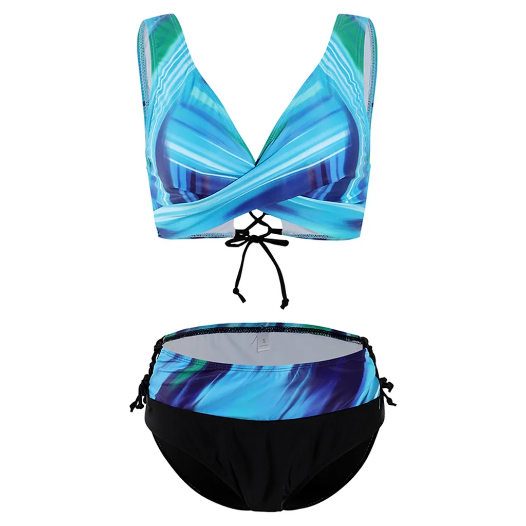 Bikini de talla grande para mujer, conjunto de Tankini estampado, traje de baño acolchado de cintura alta, dos piezas