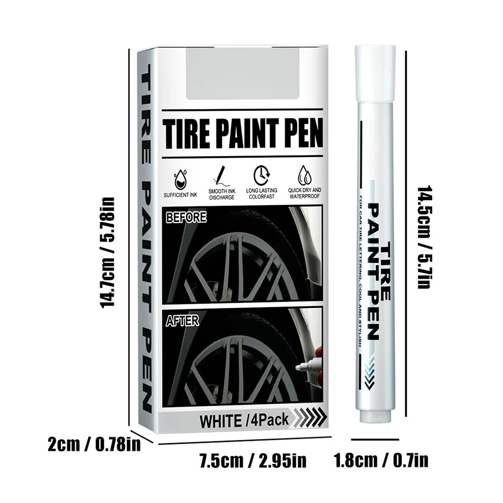 4 Pack White Marker Pen Car Tire Graffiti Tracing Pen Strong Coverage Fade Resistant Oil Based Ink Innovative Valve for Daily - view 3