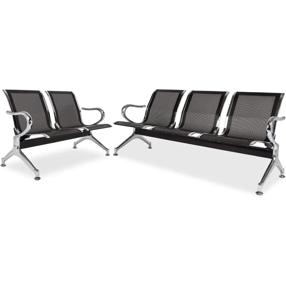 

Waiting Room Chairs - Durable Black Reception Bench with Armrests, 5-Seat Office Reception Guest Chairs for Office, Hospi