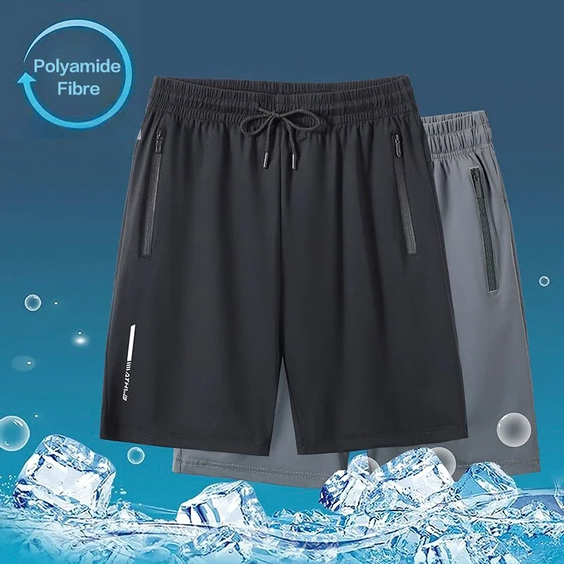 Summer Thin Stretch Polyamide Fibre Men's Shorts Zipper Pocket Quick Dry Breathable Loose Casual Sports Short Plus Size M-8XL