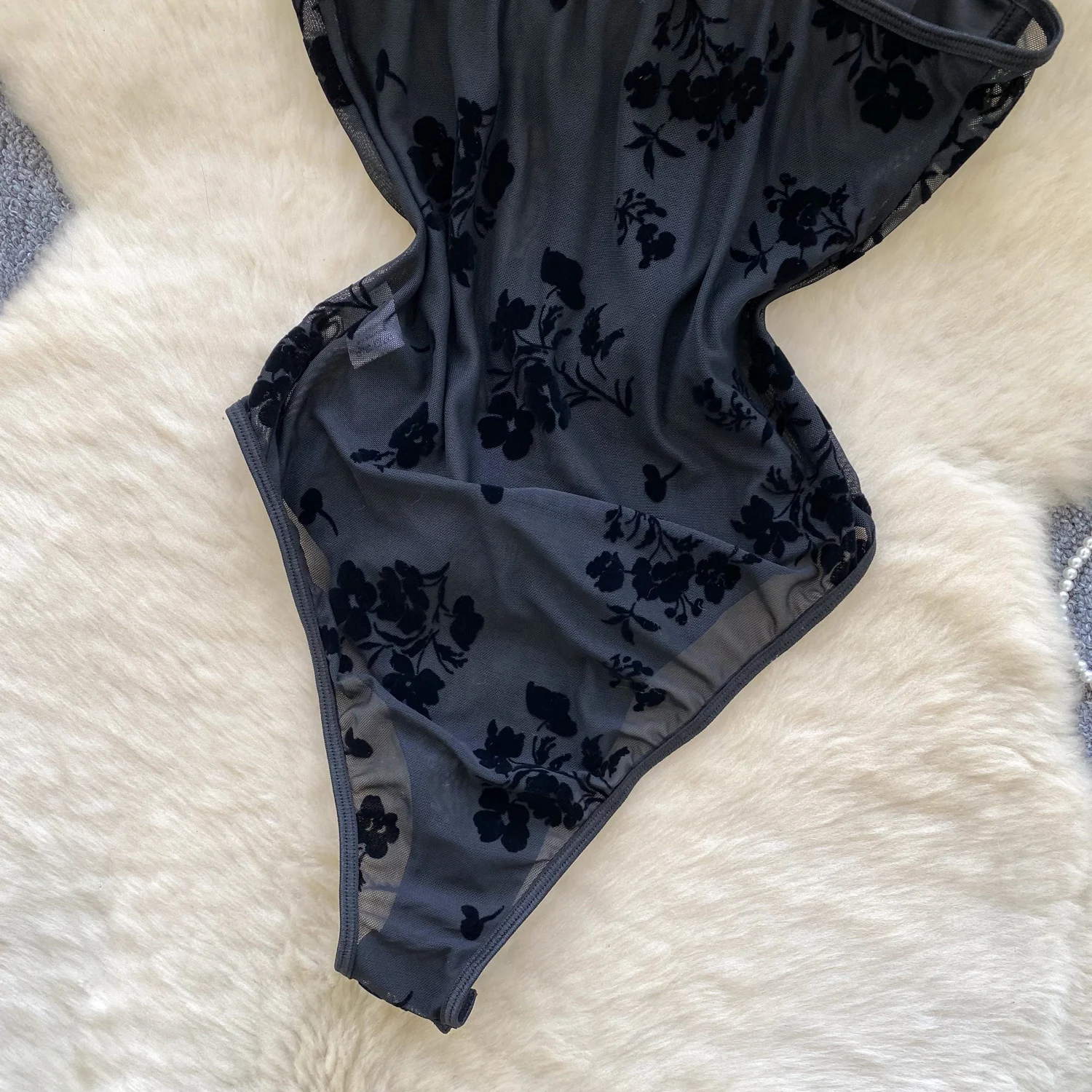 Women Hotsweet Vintage print mesh Bodysuits Chic Sleeveless Jumpsuits Top Rompers Sexy Clothing