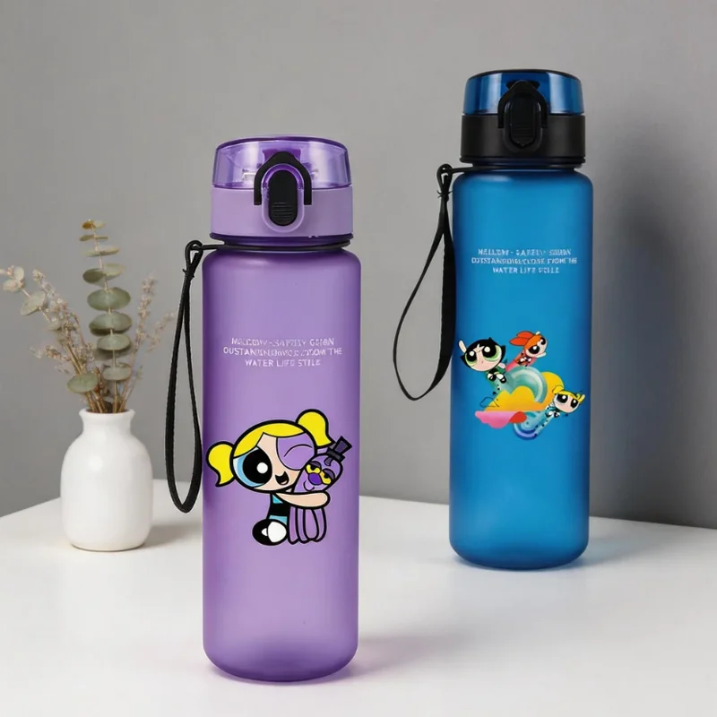 

650ML The Powerpuff Girls Water Cup Cartoon Anime Printed Sports Water Bottle Women Portable Drop-proof Casual Fitness Jug Gift