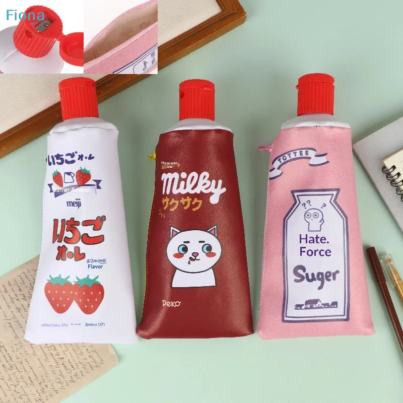 ☭PU Toothpaste Shaped Pencil Pouch Cute Aesthetic Stationery Bag Large Capacity Organizer For School Office Supplies