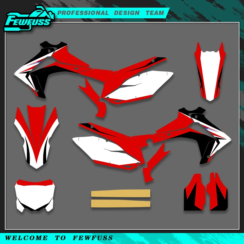 Fewfuss Motorcycle Decal Sticker Kit with Custom Number Graphics Background for Honda CRF450  2013‑2016 & CRF250  2014‑2017
