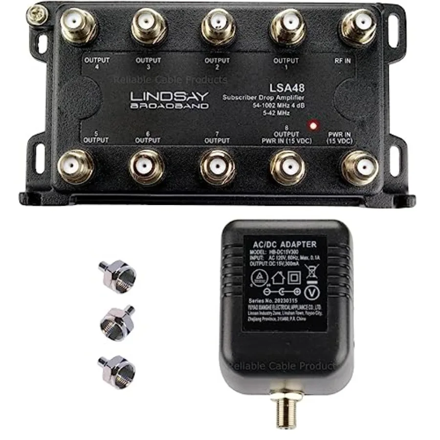 

Reliable 8-Port TV Antenna Signal Splitter Distribution Amplifier with Power Supply and F59 Terminators - Connect up to 8 Devic