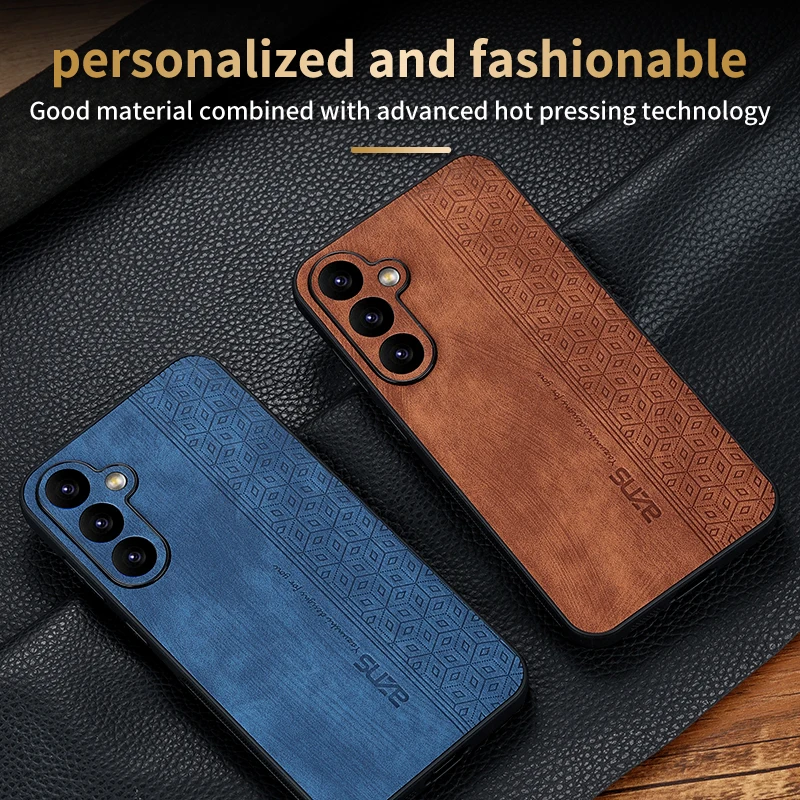 AZNS Skin-Friendly 3D Embossed Leather Case for Galaxy S24 Ultra S20 Lite S21 FE S22 S23 Plus Shockproof Defender Rugged Cover