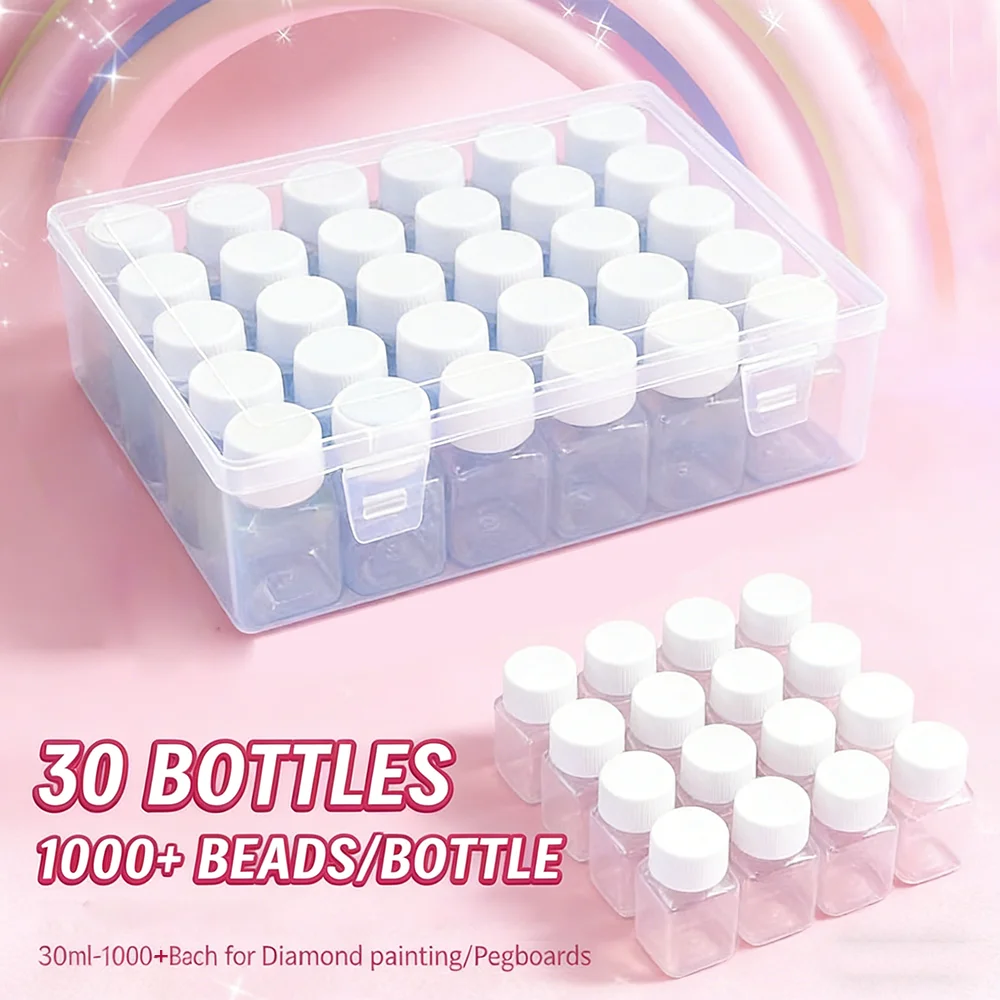 30 Pcs 30ML Square Bottle Diamond Art Bead Organizer Box,For DIY Crafts, Jewelry, Beads, Tools, And Small Accessories Storage Bo