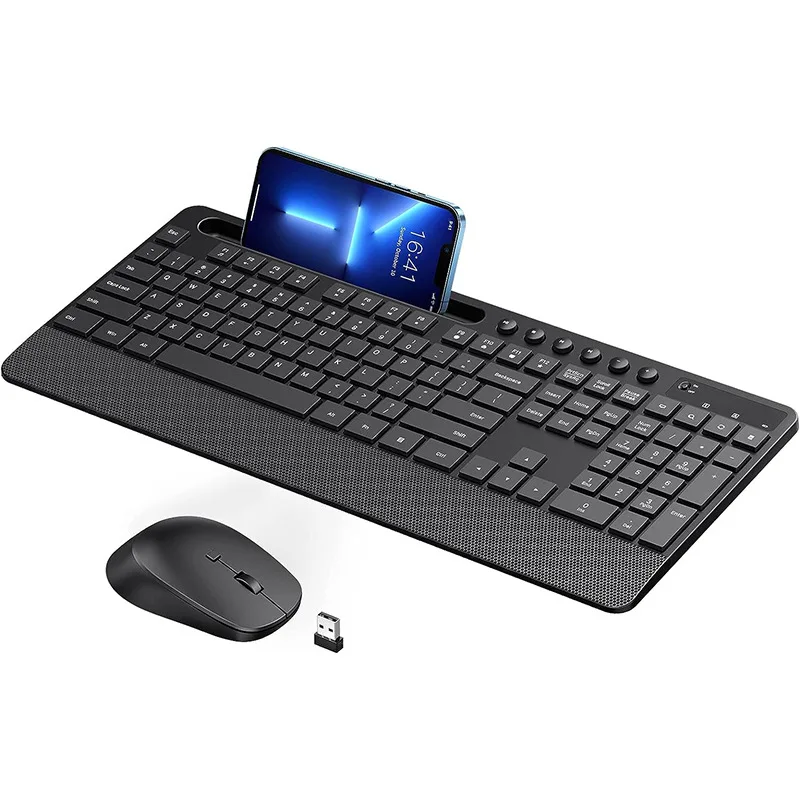 

CS7300G 2.4G Wireless Keyboard and Mouse Set Ergonomic Built-in Phone Stand
