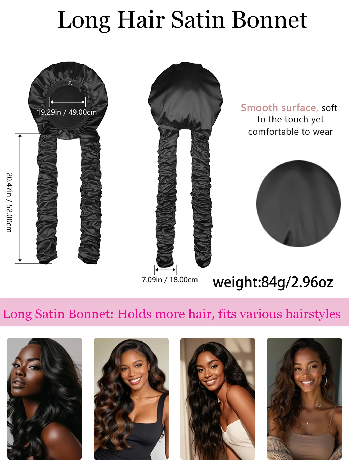 Heatless Curl Satin Bonnet for Sleeping, No Slip Sleep Bonnet with Long Curling Ribbons for Braids & Long Hair