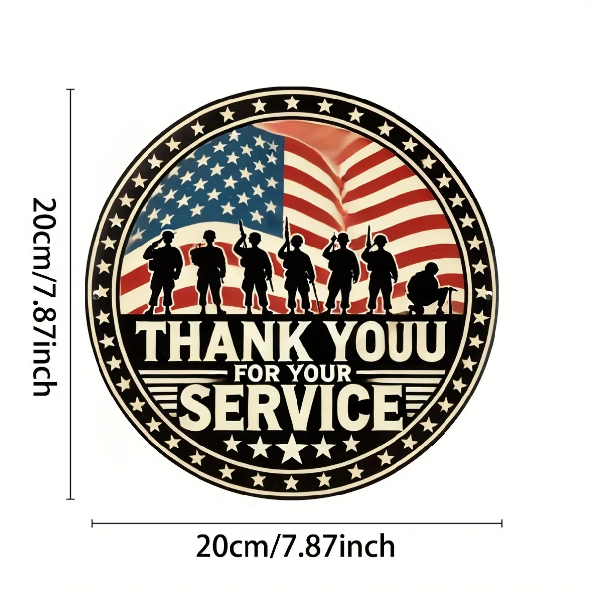 8X8 Inch Round Sign with a Patriotic Theme - 'Thank You for Your Service' Featuring The American Flag, Suitable for Home, Cafe