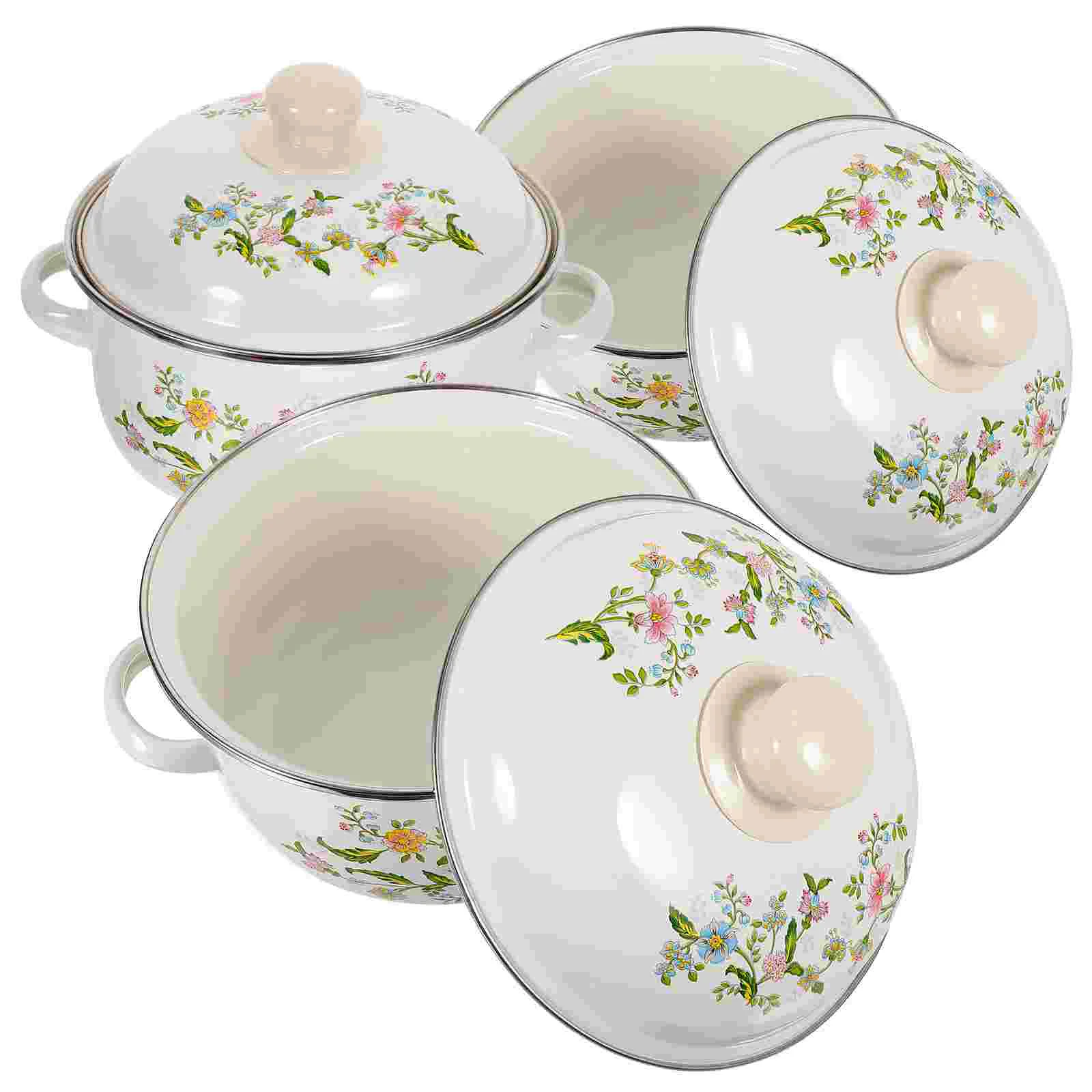 

3 Pcs Enamel Pot Small Sauce Pan Saucepan with Handle Soup Cooking Milk Non Stick Pots Cookware