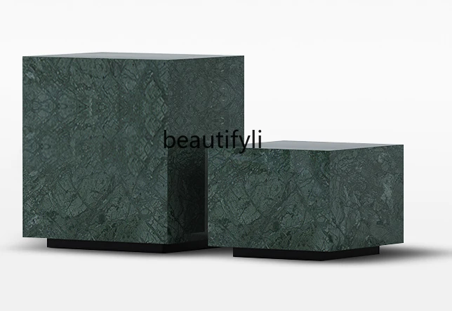 Natural marble edge table, square, small coffee table Indian green height table combination