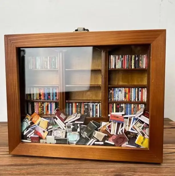 

25*20*6.6cm Shake Away Your Anxiety wooden book rack shelf ornament with mini books desktop decoration craft figurines gift