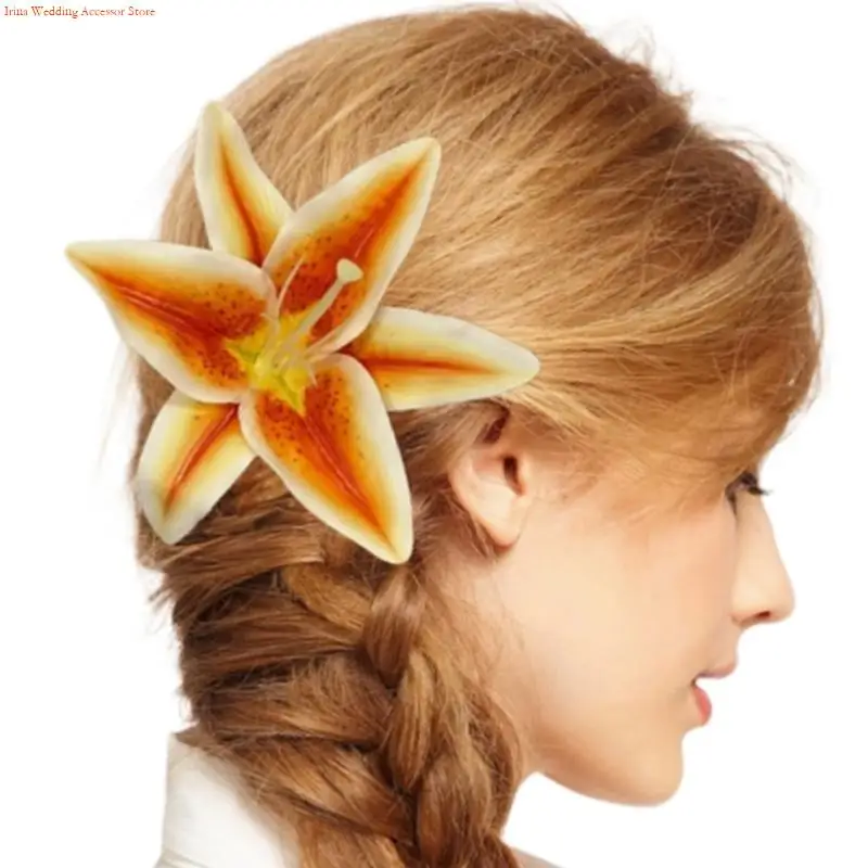 G92D Elegant Lilies Flower Hair Clip Resin Flower Hair Clamp Jaw Claw Clip Natural Looks Ponytail Holder For Various Hair Types