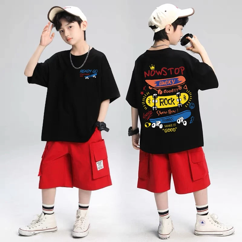 Skateboard pattern design children's top summer short sleeved cotton casual comfortable top