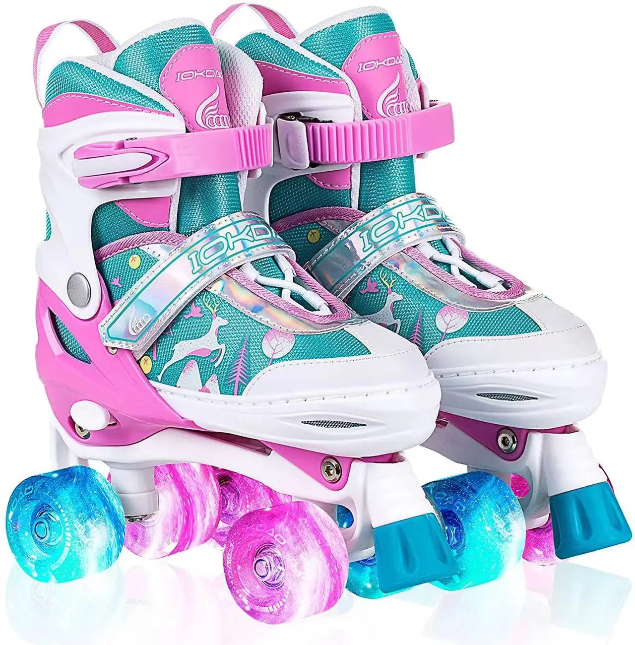 

Double-row Roller Skates Shoes Children's Beginner With 4 Flash Wheels Glitter Glow Boys Girls Adjustable Size Trainning