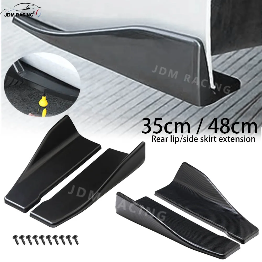 35cm 48cm Uniwersalny spoiler samochodowy Zderzak boczny Tylna spódnica Boczne skrzydła Rocker Wings Włókno węglowe Błyszczące czarne listwy ochronne