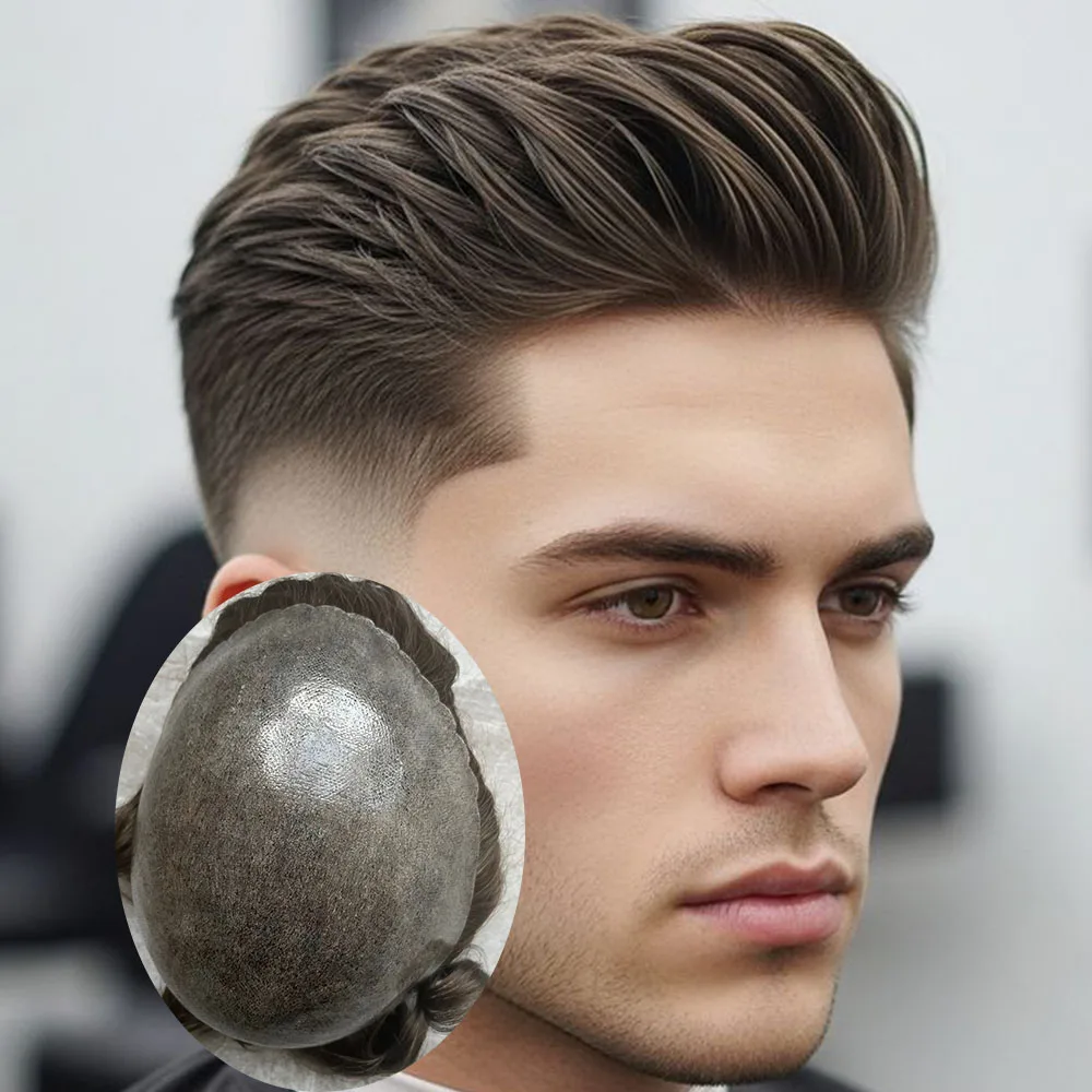 Light Brown 30mm Wave Grey 1b65 1b30 Men Toupee Black Blonde Man Human Hair Wigs Thin Skin 0.1mm PU Cheapest Capillary Prosthesi